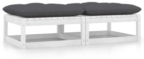 Poggiapiedi Da Giardino Con Cuscini 2 Pz Bianchi İn Legno Pino /