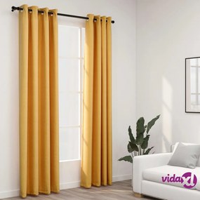 vidaXL Tende Oscuranti Effetto Lino con Occhielli 2pz Gialle 140x225cm