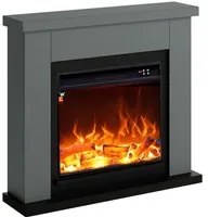 Caminetto Fuego Paolo Antracita 1500w a Parete Con Cornice Telecomando e Bruciatore Grigio Scuro