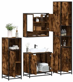 Set Mobili Da Bagno 4 Pz Rovere Fumo İn Legno Multistrato /