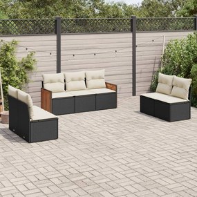 Set divani da giardino con cuscini 7pz nero polyrattan