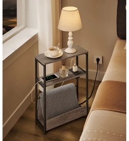 Tavolino d'appoggio con presa elettrica integrata e porte USB ROD marrone/nero