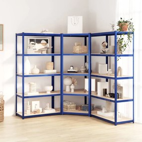 Scaffali A 5 Ripiani 3 Pz Blu İn Acciaio E Legno Multistrato /