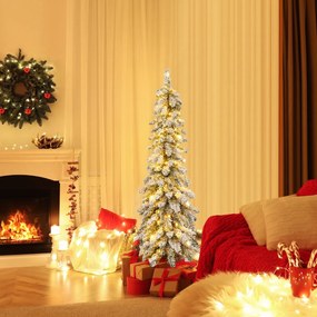 Costway Albero di Natale con neve artificiale punte in PVC timer luci LED a 2 colori, Decorazione natalizia 2 Dimensioni