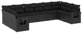 Set divani da giardino 10pz con cuscini in polyrattan nero