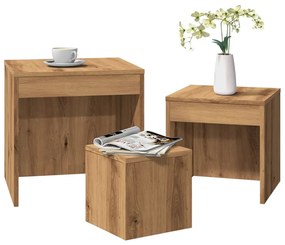 Tavolini Impilabili 3 Pz Rovere Artigianale Legno Multistrato /