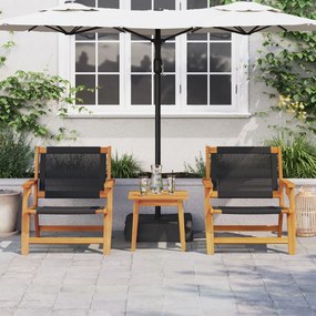 Set di sedie da giardino  con tavolo, 3 pezzi, nero, legno massello di acacia