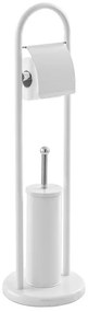Piantana Porta Rotolo E Porta Scopino H 83 Cm In Acciaio Bianco Moderna