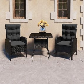 Set Mobili Da Pranzo Per Giardino 3 Pz Polyrattan E Vetro Nero /