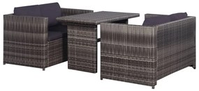 Set da Bistrot 3 pz con Cuscini in Polyrattan Grigio