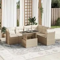 Set Divani da Giardino 7 pz con Cuscini Beige in Polyrattan 3326169