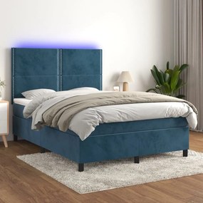 Letto A Molle Con Materasso E Led Blu Scuro 140x190 Cm /