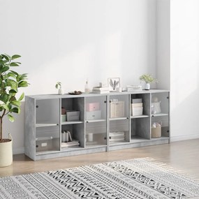 Libreria con ante grigio cemento 204x37x75 cm legno multistrato