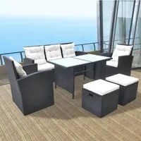 Set da Pranzo da Giardino 6 pz con Cuscini in Polyrattan Nero 42643