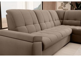 Divano angolare marrone allungabile/con contenitore (con penisola a destra/a L) e rivestimento in velluto Sado – ELTAP