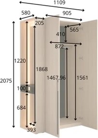 Armadio Ingresso 110x207h Cm 2 Ante Con Specchio Laterale Rovere Barcelona