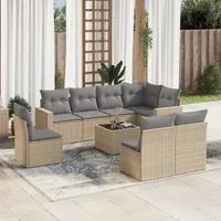 Set Divano da Giardino 9 pz con Cuscini Beige in Polyrattan 3219069