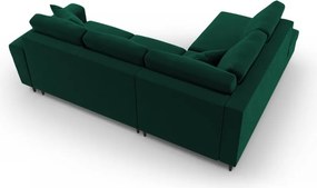 Divano angolare verde allungabile e con contenitore (con penisola a sinistra/a L) con rivestimento in velluto Kyoto – Cosmopolitan Design