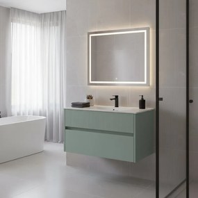 Mobile da bagno sospeso sotto lavabo Niwa 2 cassetti L 89.5 x H 50 x P 45.5 cm verde laccato opaco cannettato