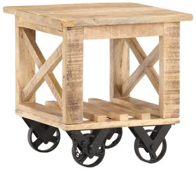 Tavolino laterale con ruote 40x40x42cm in legno di mango grezzo