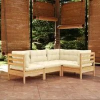 Set Divani da Giardino 4 pz con Cuscini Crema in Massello di Pino 3096370