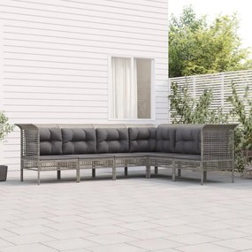 Set divani da giardino 6 pz con cuscini in polyrattan grigio