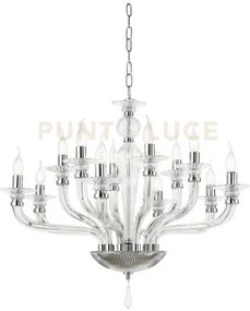 Lampadario villa vetro e metallo 12 luci trasparente e cromo attacc...