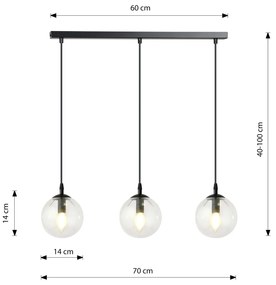 Sospensione Moderna 3 Luci Cosmo In Acciaio Nero E Sfere In Vetro Trasparente