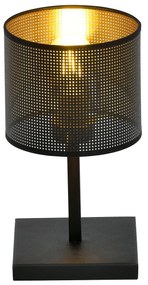 Lampada Da Tavolo 1 Luce Cigno In Acciaio Nero E Paralume A Cilindro Oro
