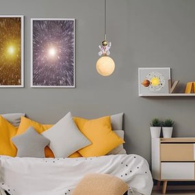 Lampadario a sospensione per bambini ASTRONAUT 1xE27/60W/230V diametro 15 cm oro/beige