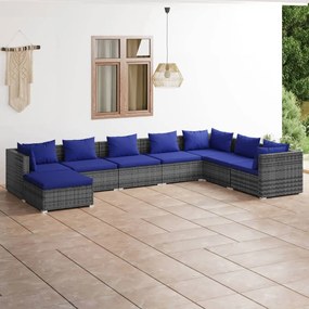 Set Divani da Giardino 8 pz con Cuscini in Polyrattan Grigio