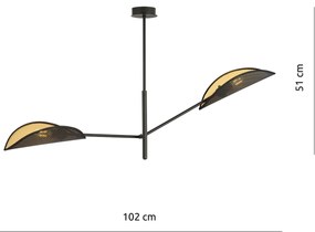 Lampadario 2 Luci Eridano In Acciao Nero E Oro Con Bracci Mobili