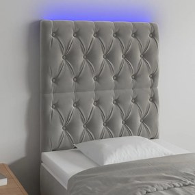 Testiera A Led Grigio Chiaro 80x7x118/128 Cm İn Velluto /