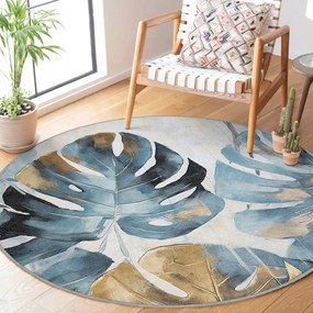 Tappeto rotondo blu lavabile ø 80 cm Golden Leaves – Mila Home