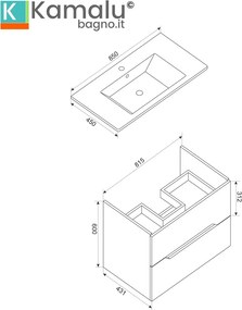 Mobile bagno nero grafite matt 85 cm con lavabo incasso | LAC-ARES-85 - KAMALU