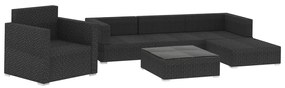 Set Divani da Giardino 6 pz con Cuscini in Polyrattan Nero