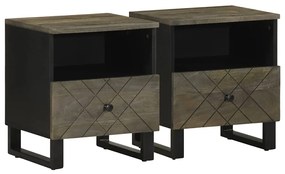 Comodini 2pz Neri 40x33x46 Cm İn Legno Massello Di Mango /