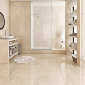 Piastrella da pavimento interno 60 x 120 cm Sp. 10.5 mm rettificato Marmi in gres porcellanato smaltato lucido beige traffico intenso (pei 4/5) R9 1.44 mq
