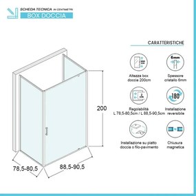 Box doccia 80x90x80 cm con porta a battente trasparente H 200 cm Ted