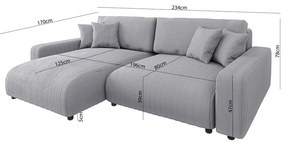 Divano letto in velluto a coste grigio chiaro (penisola variabile) Sara - Ropez