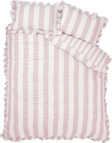 Set copripiumino e federa rosa per letto matrimoniale 3 pezzi 200x200 cm Seersucker Frill Stripe – Catherine Lansfield