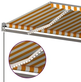 Tenda da Sole Retrattile Manuale e LED 6x3 m Gialla Bianca