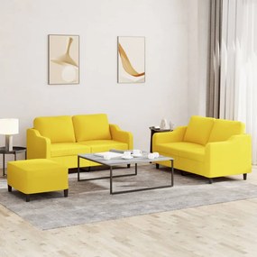Set Di Divani 3 Pz Con Cuscini Giallo Chiaro İn Tessuto /