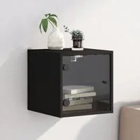 Comodino con Anta in Vetro Nero 35x37x35 cm 836464