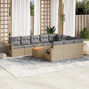 Set divani da giardino 11 pz con cuscini beige in polyrattan