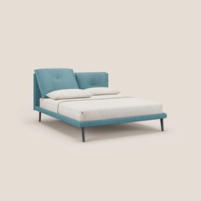 Ibuki letto con cuscini trapuntati regolabili e piedi in mogano in tessuto fiammato impermeabile T03 azzurro