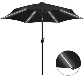 Ombrellone Con Luci A Led E Palo Alluminio 300 Cm Nero /