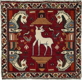 Shiraz Tappeto 70 x 60 Rosso (Iran) Annodato A Mano