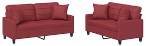 Set di divani 2 pz con cuscini rosso vino in similpelle