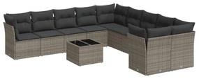 Set divani da giardino 11 pz con cuscini in polyrattan grigio